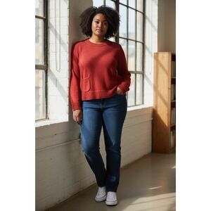 Ralph Lauren Jeans Company Women XL Rust Long Sleeve Linen Cotton Knit Sweater